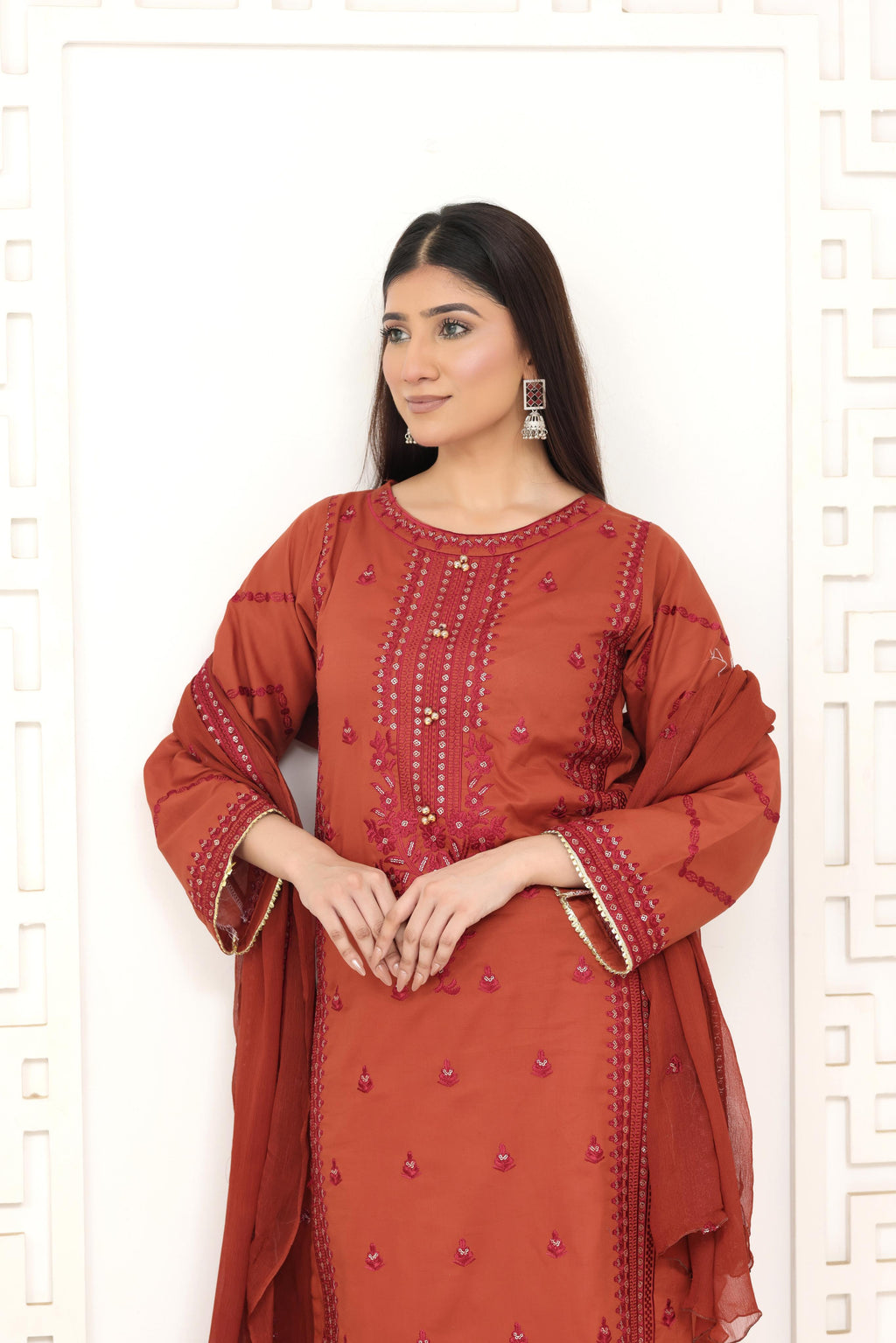 IB905 - Embroidered 3-Piece Stitched Suit with Sequin Details