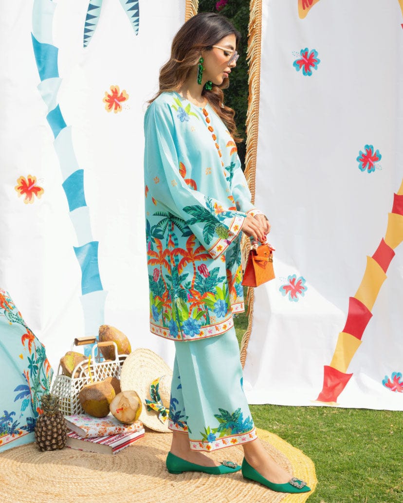 Tropical Bliss Aqua Lawn Kurta Set