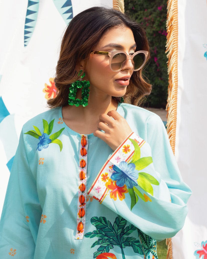 Tropical Bliss Aqua Lawn Kurta Set
